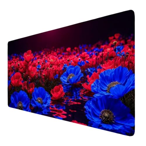 Blume Mauspad XXL 900x400x3mm, Groß Gaming Mauspad Rot Wetterfest Anti-Rutsch Schreibtisch Mouse Pad verbessert Präzision und Geschwindigkeit, Gaming Zubehör für Home Zimmer Deko Geschenk VO-69 von Alaoan