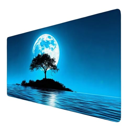 Gaming Mauspad Baum Motiv, Mond Mousepad XXL 800x300x3mm, Design Vernähte Kanten, Wetterfest Anti Rutsch Mousepad Laptop verbessert Präzision und Geschwindigkeit für Home Office, Geschenks VO-106 von Alaoan