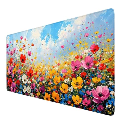 Gaming Mauspad Blume Motiv, Farbe Mousepad XXL 900x300x3mm, Design Vernähte Kanten, Wetterfest Anti Rutsch Mousepad Laptop verbessert Präzision und Geschwindigkeit für Home Office, Geschenks VO-146 von Alaoan