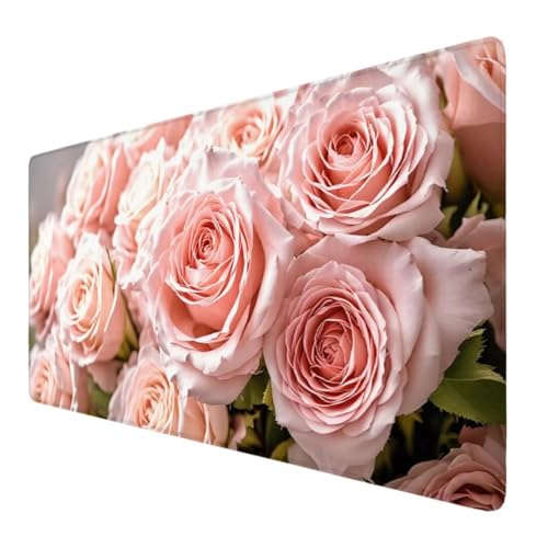 Gaming Mauspad Blume Motiv, Rosa Mousepad XXL 600x300x3mm, Design Vernähte Kanten, Wetterfest Anti Rutsch Mousepad Laptop verbessert Präzision und Geschwindigkeit für Home Office, Geschenks VO-41 von Alaoan