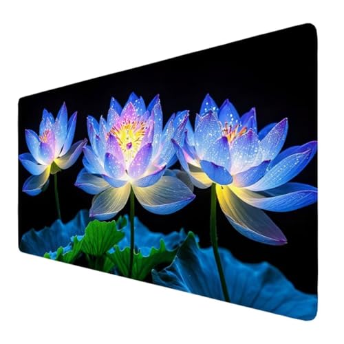 Gaming Mauspad Blume Motiv, Schwarz Mousepad XXL 900x300x3mm, Design Vernähte Kanten, Wetterfest Anti Rutsch Mousepad Laptop verbessert Präzision und Geschwindigkeit für Home Office, Geschenks VO-84 von Alaoan