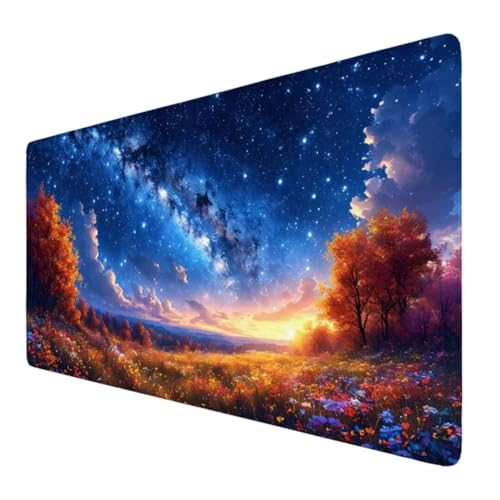 Gaming Mauspad Landschaft Motiv, Sternenhimmel Mousepad XXL 900x300x3mm, Design Vernähte Kanten, Wetterfest Anti Rutsch Mousepad Laptop verbessert Präzision und Geschwindigkeit für Home Office VO-19 von Alaoan