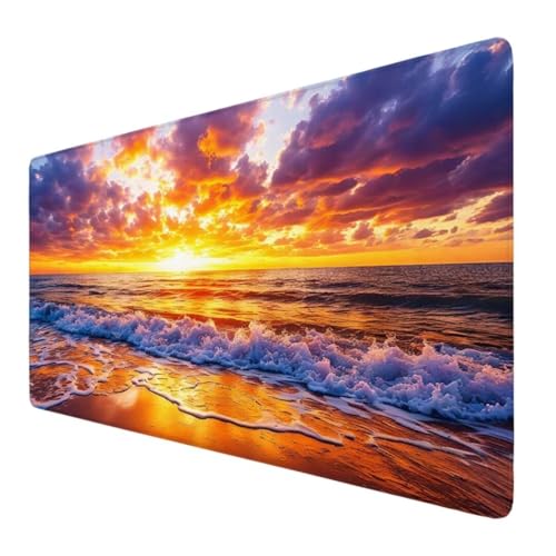 Gaming Mauspad Sonnenuntergang Motiv, Ozean Mousepad XXL 600x300x3mm, Design Vernähte Kanten, Wetterfest Anti Rutsch Mousepad Laptop verbessert Präzision und Geschwindigkeit für Home Office VO-122 von Alaoan