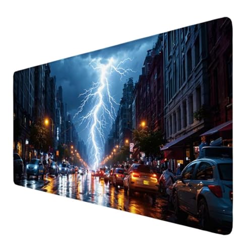 Gaming Mauspad Stadt Motiv,Landschaft Mousepad XXL 800x300x3mm,Design Vernähte Kanten,Wetterfest Anti Rutsch Mousepad Laptop verbessert Präzision und Geschwindigkeit für Home Office,Geschenks VO-729 von Alaoan