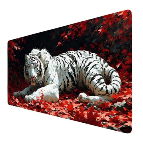 Tiger Mauspad XXL 500x250x3mm, Groß Gaming Mauspad Weiß Wetterfest Anti-Rutsch Schreibtisch Mouse Pad verbessert Präzision und Geschwindigkeit, Gaming Zubehör für Home Zimmer Deko Geschenk VO-806 von Alaoan