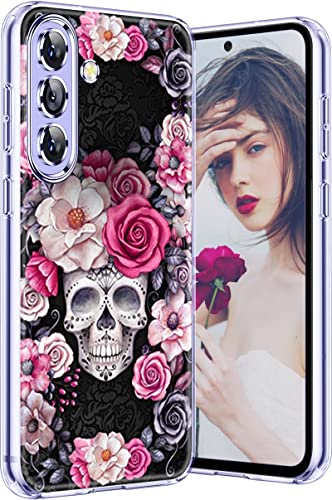 Halloween Rose Skull Cover A54 Case Kompatibel mit Samsung Galaxy A54 5G Hülle Weiches Silikon Ultra Dünn Handyhülle Rosa Blumen Schädel Muster Kratzfest Schutzhülle für Samsung A54 5G (Rose Lila) von Albaityee