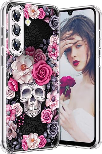 Halloween Rose Skull Cover Case für Samsung Galaxy A15 5G Hülle Weiches Silikon Ultra Dünn Blumen Weihnachten Handyhülle Christmas Muster Kratzfest Schutzhülle für Samsung A15 5G 6,5-Zoll (Lila) von Albaityee