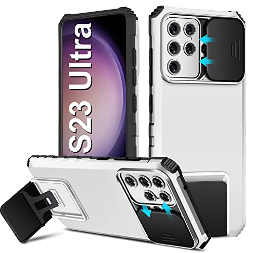 Handyhülle Kompatibel mit Samsung Galaxy S23 Ultra 5G Hülle, Slide Gleiten Kameraschutz, S23 Ultra 5G Handy Hüllen Cover mit Ständer Stoßfest Bumper Case Schutzhülle für Samsung S23 Ultra 5G (Weiß) von Albaityee