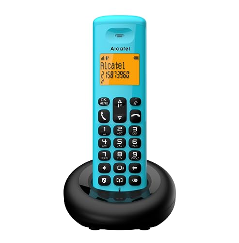 Alcatel E160 Blau Schnurloses DECT-Telefon mit Blockierung unerwünschter Anrufe, großes orangefarbenes hintergrundbeleuchtetes Display, leicht zu lesen, Klassische und polyphonische Klingeltöne von Alcatel