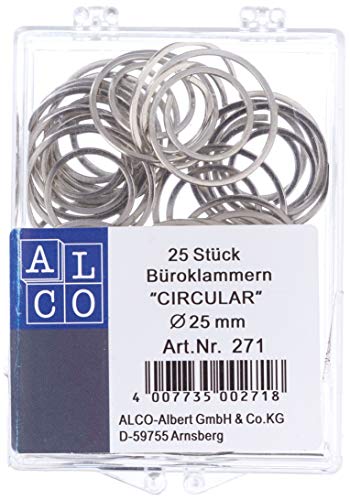ALCO-Albert 271 - Büroklammern "CIRCULAR", Ø 25 mm, spiralförmig, glanzvernickelt, Dose á 25 Stück von Alco-Albert