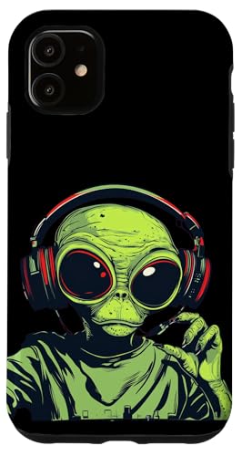 Lustiges Alien mit Kopfhörern für DJ-Kabinen-Kostüm-Liebhaber Hülle für iPhone 11 von Alien DJ