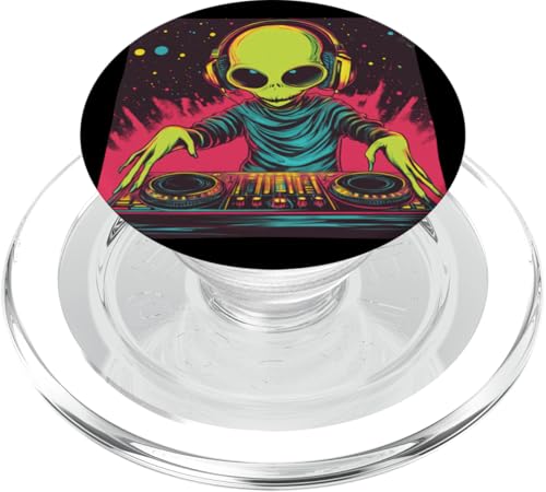 Pretty Alien mit coolem DJ-Kabinen-Stil für Musik-Enthusiasten PopSockets PopGrip für MagSafe von Alien DJ