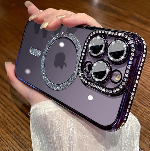 Alihtte Glitzer Hülle für iPhone 16 Plus Handyhülle, Glitter Kratzfeste Stoßfest TPU Silikon Case für Mädchen Transparent Kameraschutz Schutzhülle Cover für iPhone 16 Plus Lila von Alihtte