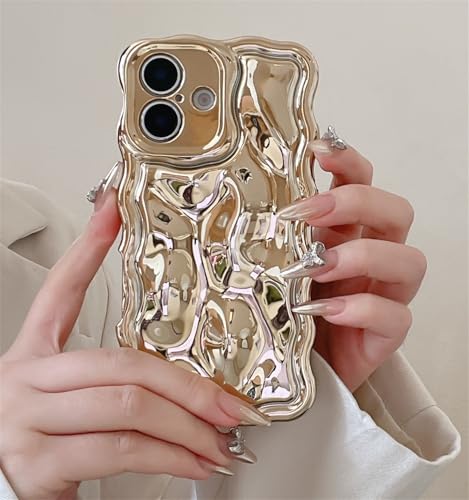 Alihtte Hülle für iPhone 14 Plus, Lockige Wellenform Weiche TPU Silikon Handyhülle Case Simple Wave Design Bumper Cover Anti-Kratzen Stoßfest Kratzfest Schutzhülle für iPhone 14 Plus golden von Alihtte