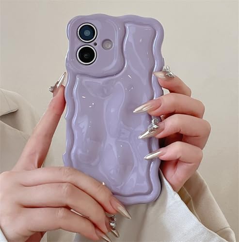 Alihtte Hülle für iPhone 16, Lockige Wellen Rahmenform Weiche TPU Silikon Case mit Anti-Kratzen Stoßfeste Handyhülle Schutzhülle Niedliche TPU Bumper Cover für iPhone 16 Lavendel von Alihtte