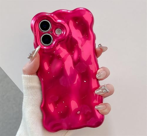 Alihtte Hülle für iPhone 16 Plus, Niedliche Einfarbig Lockige Wellenform Weiche TPU Stoßstange Handyhülle, für Mädchen Frauen Galvanik Design Silikon Stoßfest Bumper Schutzhülle Cover, rosarot von Alihtte