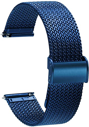 Aliwisdom Universal Ersatzarmbänder für Smartwatch 18mm 20mm 22mm, Smartwatch Zubehör Uhrenarmband Ersatz Watch Strap Edelstahl Metall Mesh Ersatzarmband Schnellverschluss Armband (22 mm, Blau) von Aliwisdom