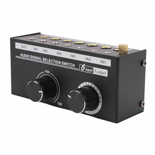 6-Wege-Stereo-Audio-Schalter, Signalquellen-Umschalter-Auswahl-Splitter-Box mit Lautstärkeregler, Metall, für DVD von Alomejor