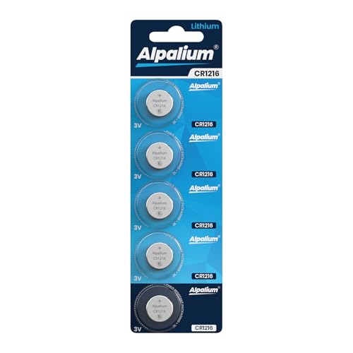 Alpalium CR1216 Knopfzellen Batterie, 5er Pack, 3V, Hohe Leistung für Fernbedienungen, Schlüsselanhänger, CPUs, tragbare und medizinische Geräte, CR 1216 Premium Qualität & Lange Lagerfähigkeit von Alpalium