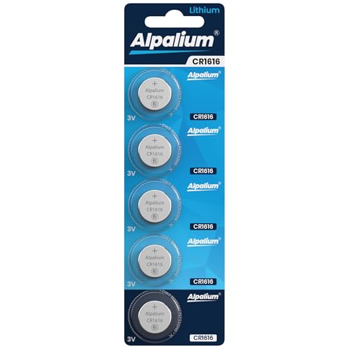 Alpalium CR1616 Knopfzellen Batterie, 5er Pack, 3V, Hohe Leistung für Fernbedienungen, Schlüsselanhänger, CPUs, tragbare und medizinische Geräte, CR 1616 Premium Qualität & Lange Lagerfähigkeit von Alpalium