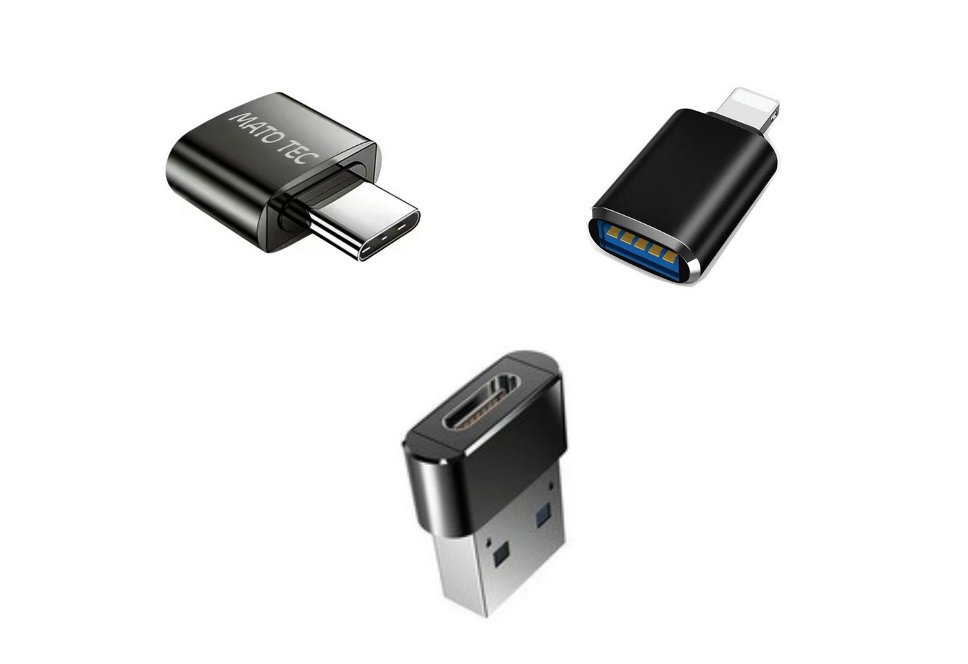 Alpha Electronics 3 USB A auf USB C OTG Adapter iPhone Samsung iPad Android USB-Adapter Adapter zu USB Typ A zu USB-C, USB-C zu USB-A, Lightning zu USB-A, 3er Adapter Set von Alpha Electronics