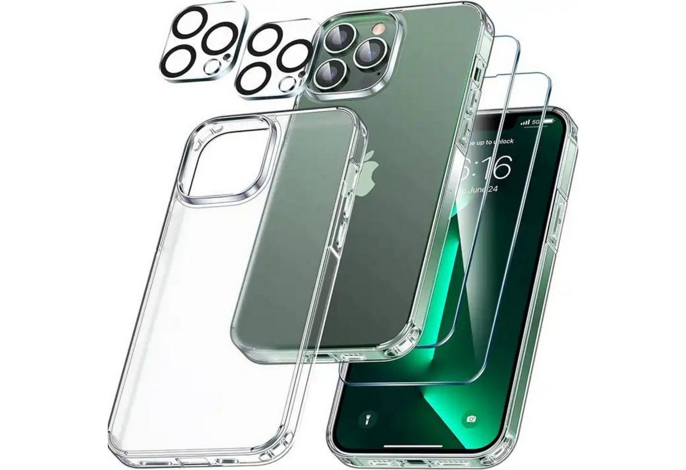 Alpha Electronics Handyhülle 5in1 Hülle für iPhone 15 Plus, 2X Schutzglas 2X Kamera Glas 1x Silikonhülle von Alpha Electronics