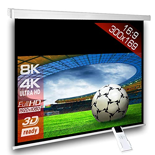 SlenderLine Motorleinwand 300 x 169cm | 1.2 Gain | Format 16:9 | schwarzer Vorlauf 50cm | 3D | Full-HD 4K 8K Ultra-HD | elektrische Beamer Leinwand für Heimkino & Präsentation | inkl. Fernbedienung von Alphavision