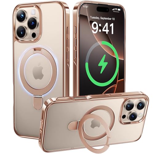 Alphex Titan-Ständer für MagSafe iPhone 16 Pro Max Hülle, poliertes Titan, passend für iPhone, 4,8 m, militärischer Fallschutz, stoßfest, Telefonring, schlanke Abdeckung, 17,5 cm, Gold-Titan von Alphex