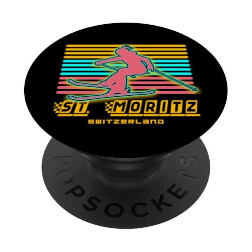 St. Moritz Schweiz Retro Skigebiet Alpen Ski Alpen PopSockets Klebender PopGrip von Alps Souvenir Shop