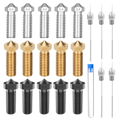 Alrens 3D Drucker Düsen für Anycubic Kobra 2 Pro, Vyper & Prusa i3 MK3/MK3S, Essential 3D Messing Stainless Steel-Hotend-Düsen mit E3D-V6 Düsen für 1,75 mm Filament von Alrens