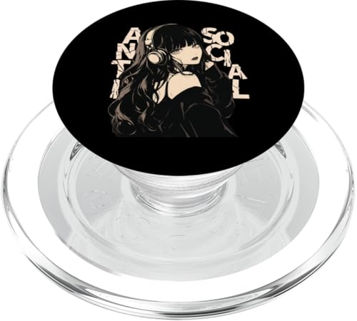 Antisoziales Soft-Grunge-Anime-Mädchen mit Kopfhörern, Emo Goth PopSockets PopGrip für MagSafe von Alt Aesthetic Emo Fashion Gothic Anime Manga