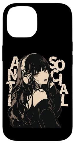 Hülle für iPhone 14 Antisoziales Soft-Grunge-Anime-Mädchen mit Kopfhörern, Emo Goth von Alt Aesthetic Emo Fashion Gothic Anime Manga