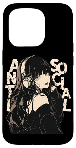 Hülle für iPhone 15 Pro Antisoziales Soft-Grunge-Anime-Mädchen mit Kopfhörern, Emo Goth von Alt Aesthetic Emo Fashion Gothic Anime Manga