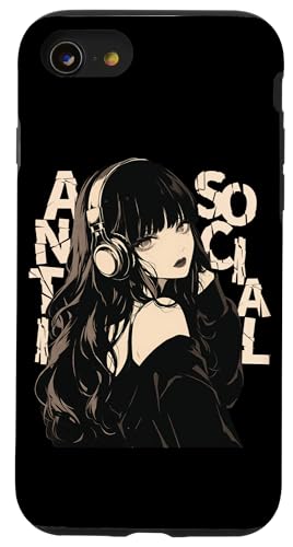 Hülle für iPhone SE (2020) / 7 / 8 Antisoziales Soft-Grunge-Anime-Mädchen mit Kopfhörern, Emo Goth von Alt Aesthetic Emo Fashion Gothic Anime Manga