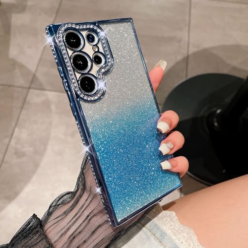 Altartar Glitzer Hülle für Samsung Galaxy S23 Plus Handyhülle für Damen Bling Diamant Schutzhülle für Samsung S23 Plus Hülle Kameraschutz Durchsichtig Case Mädchen Plusdünn TPU Cover-Blau von Altartar