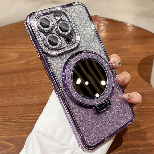 Altartar Glitzer Hülle für iPhone 14 Plus Magnetisch Handyhülle mit Ständer,Glitter Handyhülle iPhone 14 Plus Transparent Case mit Spiegel Makeup Schutzhülle Kratzfeste Ultradünn Cover-Lila von Altartar