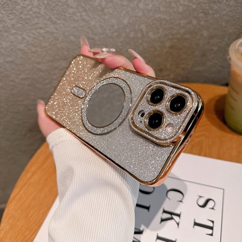 Altartar Glitzer Hülle für iPhone 15 Handyhülle mit Spiegel,Glitter Handyhülle für iPhone 15 Transparent Case Magnetisch Schutzhülle Kratzfeste Ultradünn Cover für Mädchen-Golden von Altartar