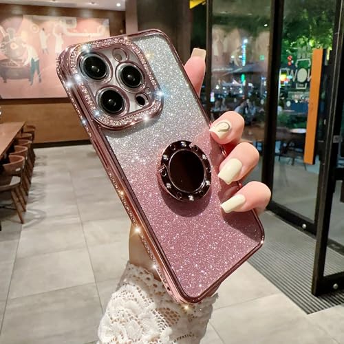 Altartar Glitzer Hülle für iPhone 15 Pro Handyhülle mit Ring Ständer,Transparent Schutzhülle für iPhone 15 Pro Glitter Case Damen Kameraschutz 360 Grad Ring Ultradünn Cover-Rosa von Altartar