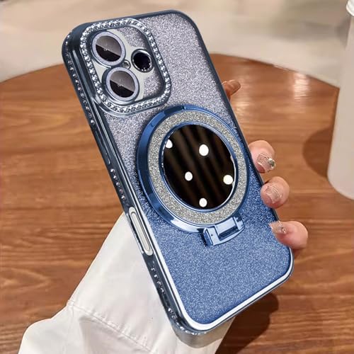 Altartar Glitzer Hülle für iPhone 16 Pro Max 6,9 Zoll Magnetisch Handyhülle mit Ständer,Spiegel Handyhülle iPhone 16 Pro Max Glitter Transparent Case Schutzhülle Dünn Cover für Frauen Mädchen-Blau von Altartar