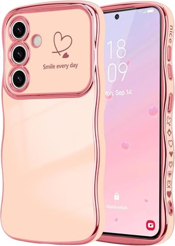 Altartar Handyhülle für Samsung Galaxy A54 Hülle,Mädchen Liebesherz Lockige Wellen Hülle Kameraschutz Luxus Galvanik Schutzhülle Weiche Silikon Case für Samsung A54-Rosa von Altartar