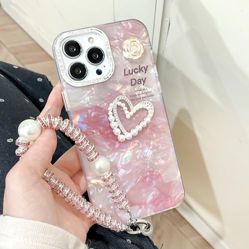 Altartar Handykette Handyhülle für iPhone 14 Hülle Glitzer Liebe Perle Blumen Design Kristall Dünn Schutzhülle mit Süßes Perlenkette Mädchen Stoßfest Case Cover für iPhone 14-Perle von Altartar