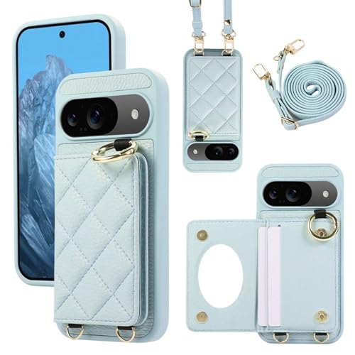 Altartar Leder Handyhülle für Google Pixel 7 A Hülle mit Kartenfach,Case mit Spiegel Make up Schutzhülle mit Ringhalter Leder Geldbörse Handykette Hülle Klapphülle für Pixel 7 A-Blau von Altartar