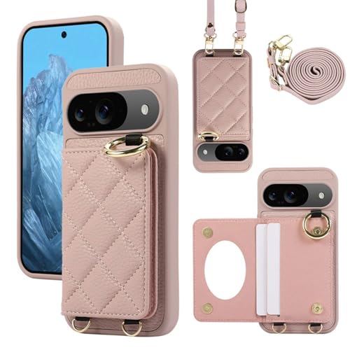 Altartar Leder Handyhülle für Google Pixel 8 A Hülle mit Kartenfach,Case mit Spiegel Make up Schutzhülle mit Ringhalter Leder Geldbörse Handykette Hülle Klapphülle für Pixel 8 A-Roségold von Altartar