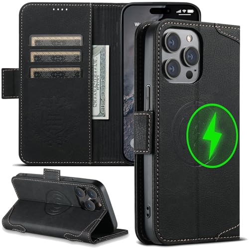 Altartar Magnetisch Handyhülle für iPhone 13 Pro Hülle mit Ständer,Magnetischer Wallet kreditkartenetui Schutzhülle mit Kartenfach Tasche Geldbörse Klapphülle iPhone 13 Pro Flip Case-Schwarz von Altartar