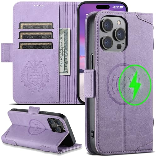 Altartar Magnetisch Handyhülle für iPhone 14 Pro Hülle mit Ständer,Magnetischer Wallet kreditkartenetui Schutzhülle mit Kartenfach Tasche Geldbörse Klapphülle iPhone 14 Pro Flip Case-Lila von Altartar