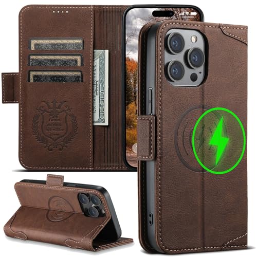 Altartar Magnetisch Handyhülle für iPhone 16 Hülle mit Ständer,Magnetischer Wallet kreditkartenetui Schutzhülle mit Kartenfach Tasche Geldbörse Klapphülle iPhone 16 Flip Case-Braun von Altartar