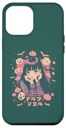 Hülle für iPhone 14 Plus Halloween Kürbis Pastell Anime Girl Waifu Fledermäuse Gruseliges Kawaii von Alternative Halloween Manga Japan Anime Woman co.