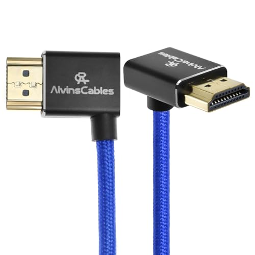 Alvin's Cables 8K HDMI 2.1-Kabel 8K@60Hz 4K@120Hz Hochgeschwindigkeits Spiralkabel für Atomos Ninja, für Feelworld, für Sony FS5 FS7 FX9, BMPCC, für Canon C300 C500, Winkel von links nach oben, Blau von Alvin's Cables