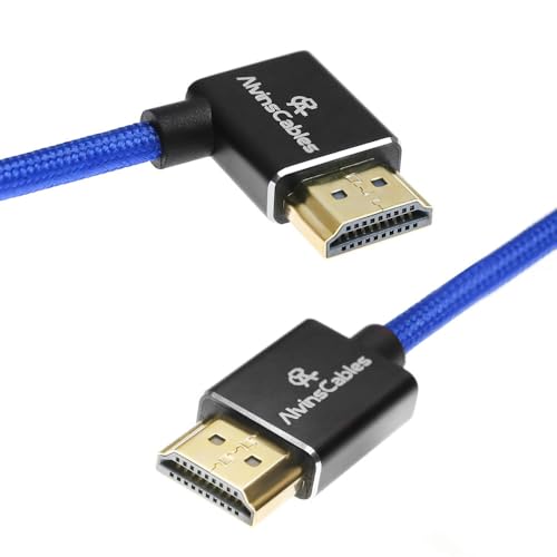 Alvin's Cables 8K HDMI 2.1 Hochgeschwindigkeitskabel 8K@60Hz 4K@120Hz geflochtenes Spiralkabel für Atomos Ninja, für Feelworld, für Sony FS5 FS7 FX9, BMPCC, für Canon C300 C500, rechtwinklig blau von Alvin's Cables