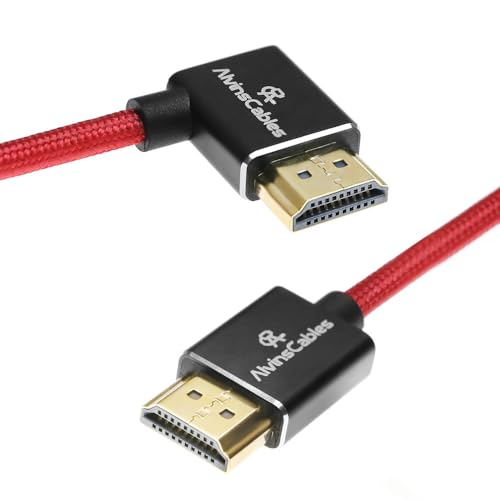 Alvin's Cables 8K HDMI 2.1 Hochgeschwindigkeitskabel 8K@60Hz 4K@120Hz geflochtenes Spiralkabel für Atomos Ninja, für Feelworld, für Sony FS5 FS7 FX9, BMPCC, für Canon C300 C500, rechtwinklig rot von Alvin's Cables